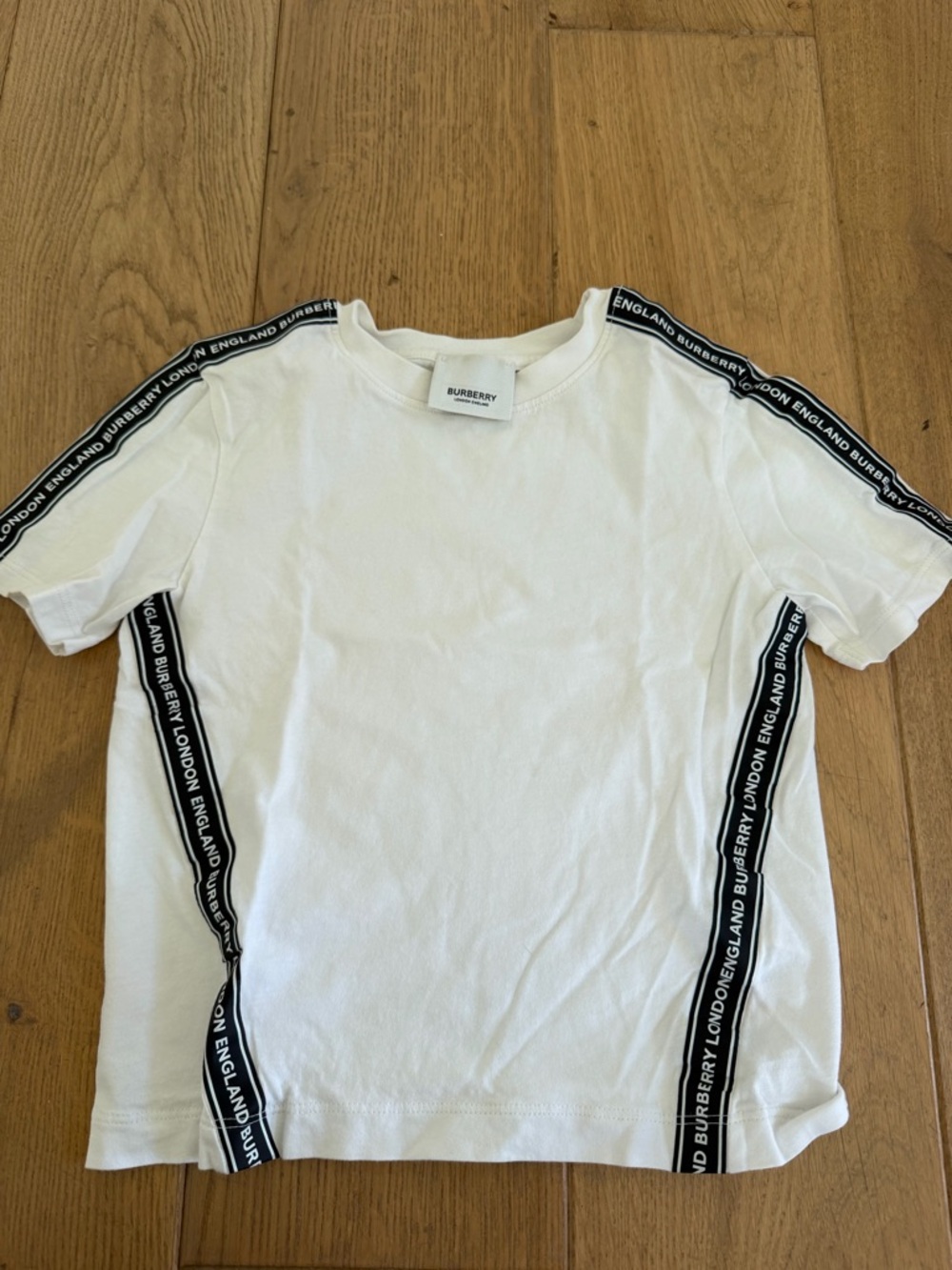 Burberry White Kids' Logo-Trim Short Sleeve Tee with Black Tape